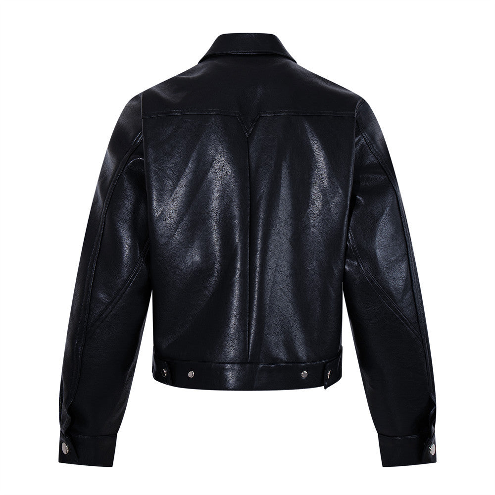 Veste motard homme en simili cuir noir
