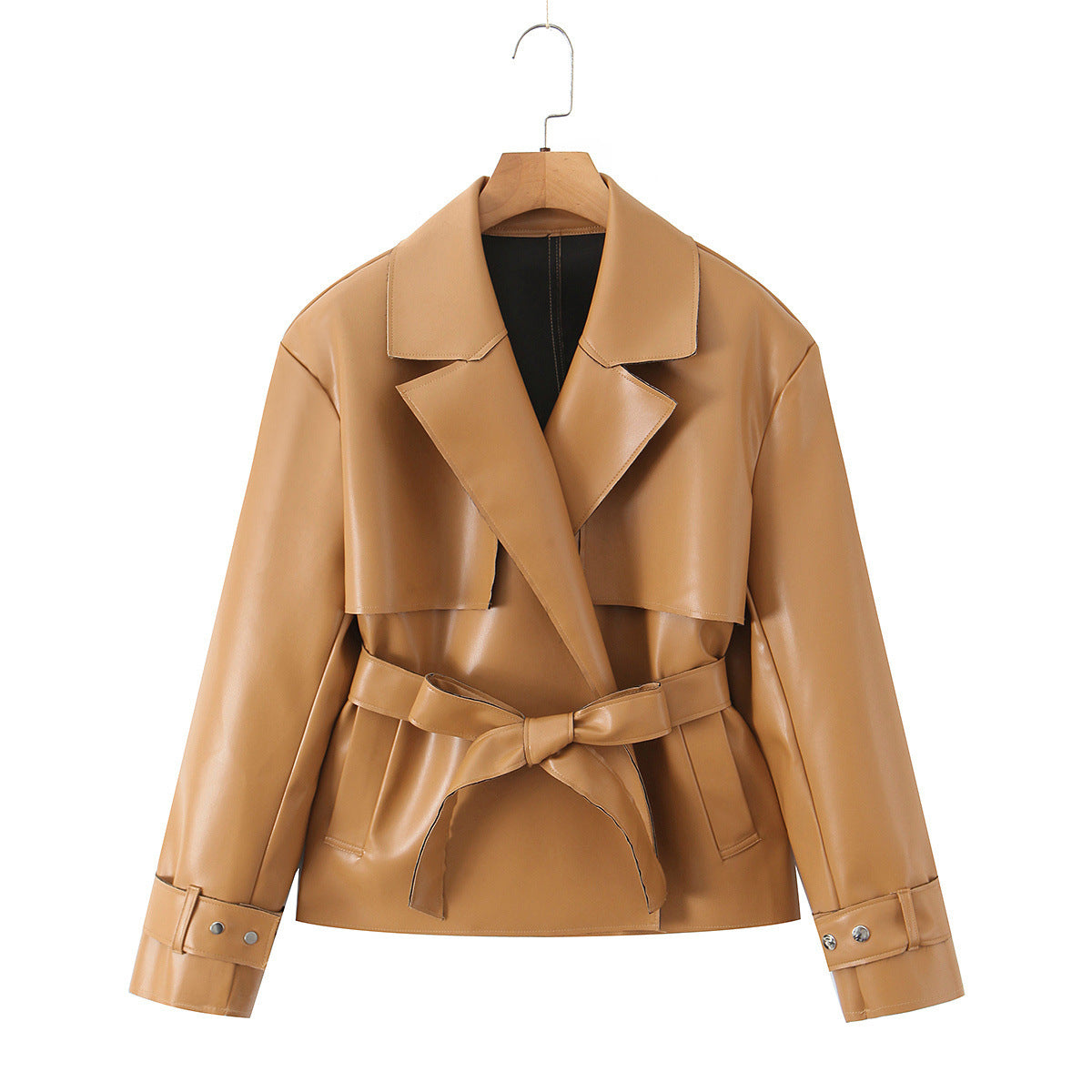 Veste courte effet cuir à ceinture femme