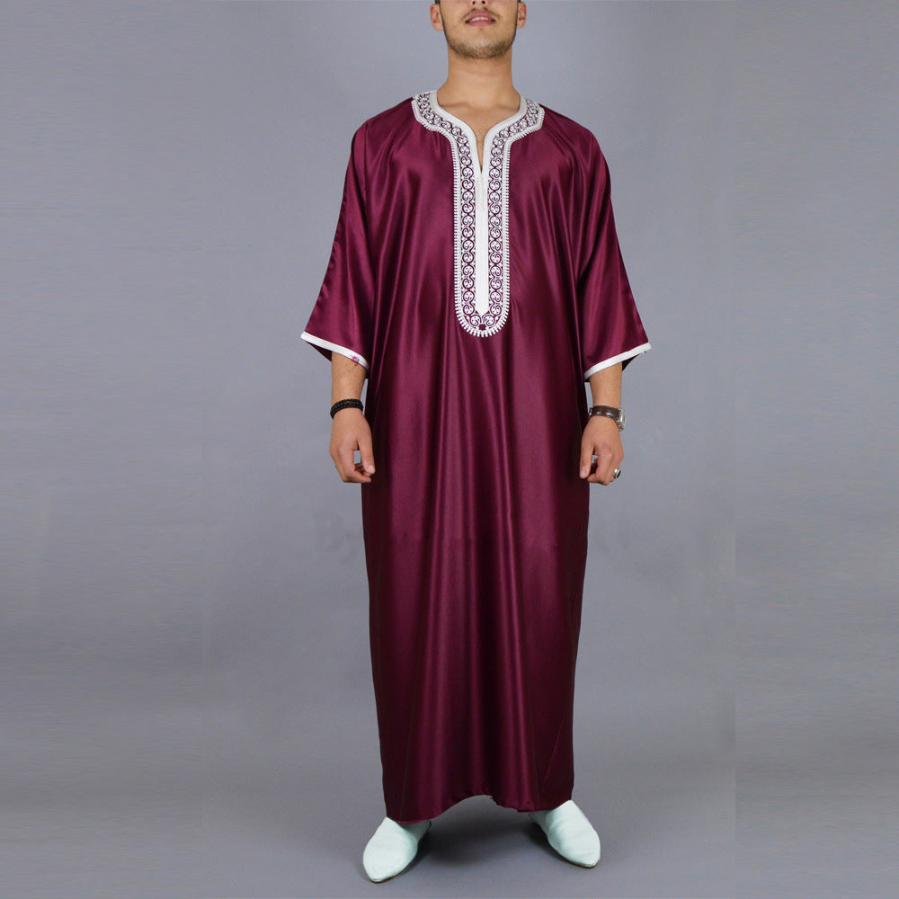 Qamis Homme Brodé | Style Arabe Moyen-Orient | Manches Longues | 3 Coloris | S à XXL