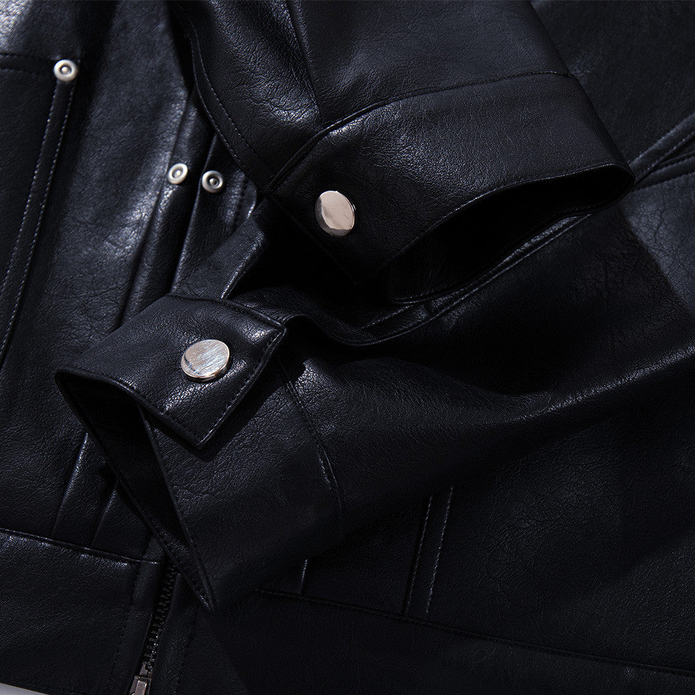 Veste motard homme en simili cuir noir