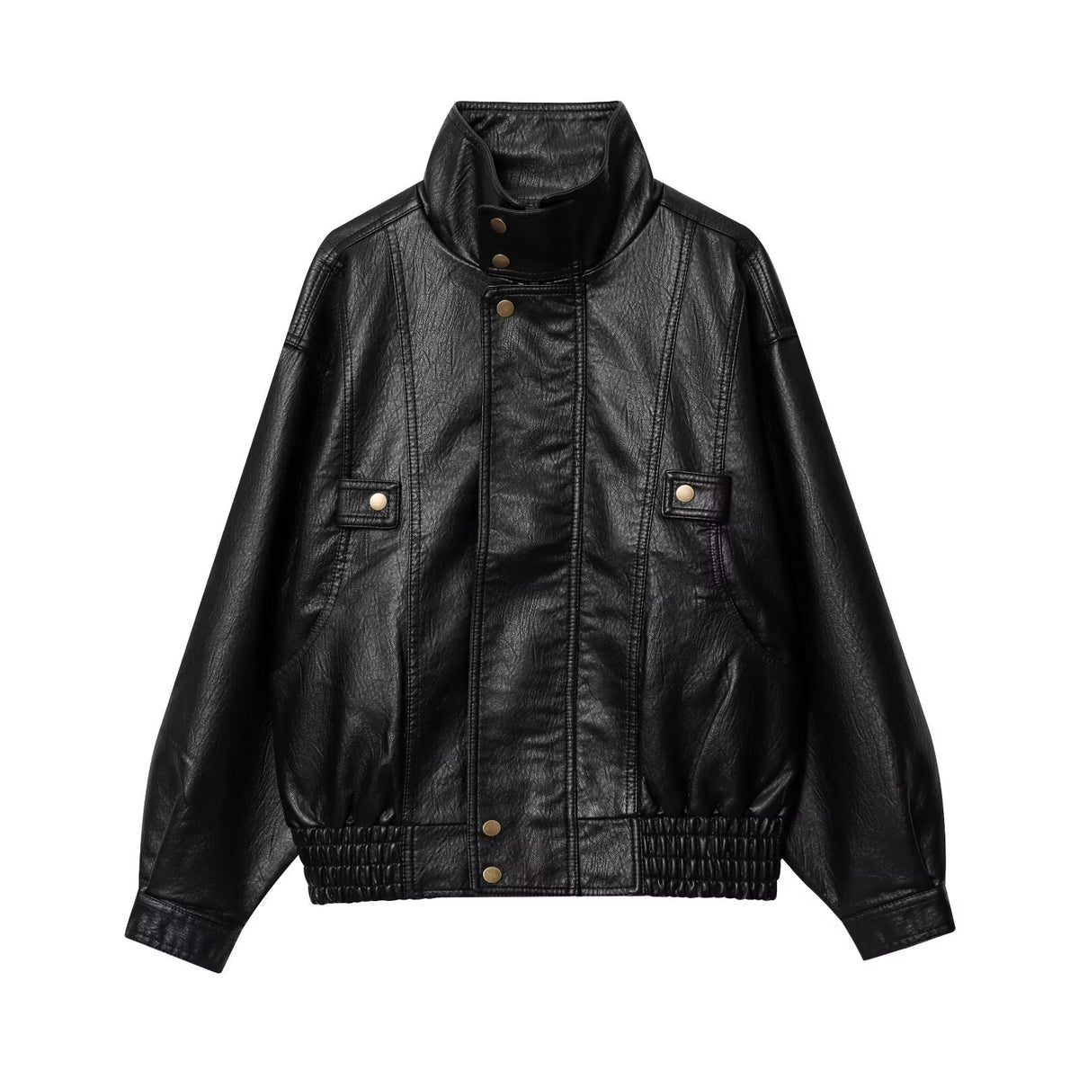 Veste femme en simili cuir délavé à col revers.