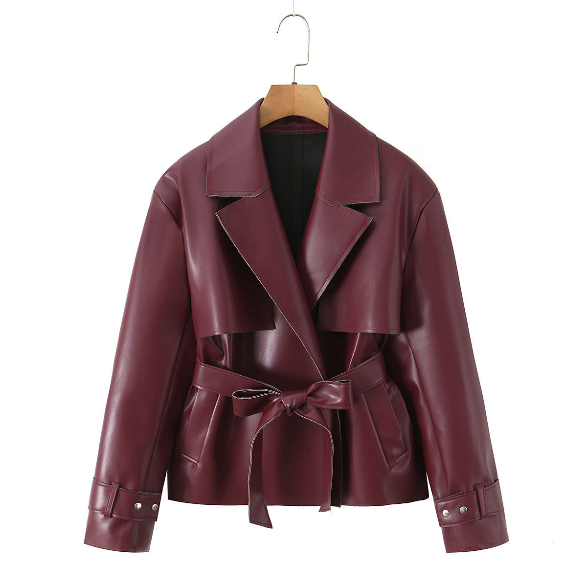 Veste courte effet cuir à ceinture femme