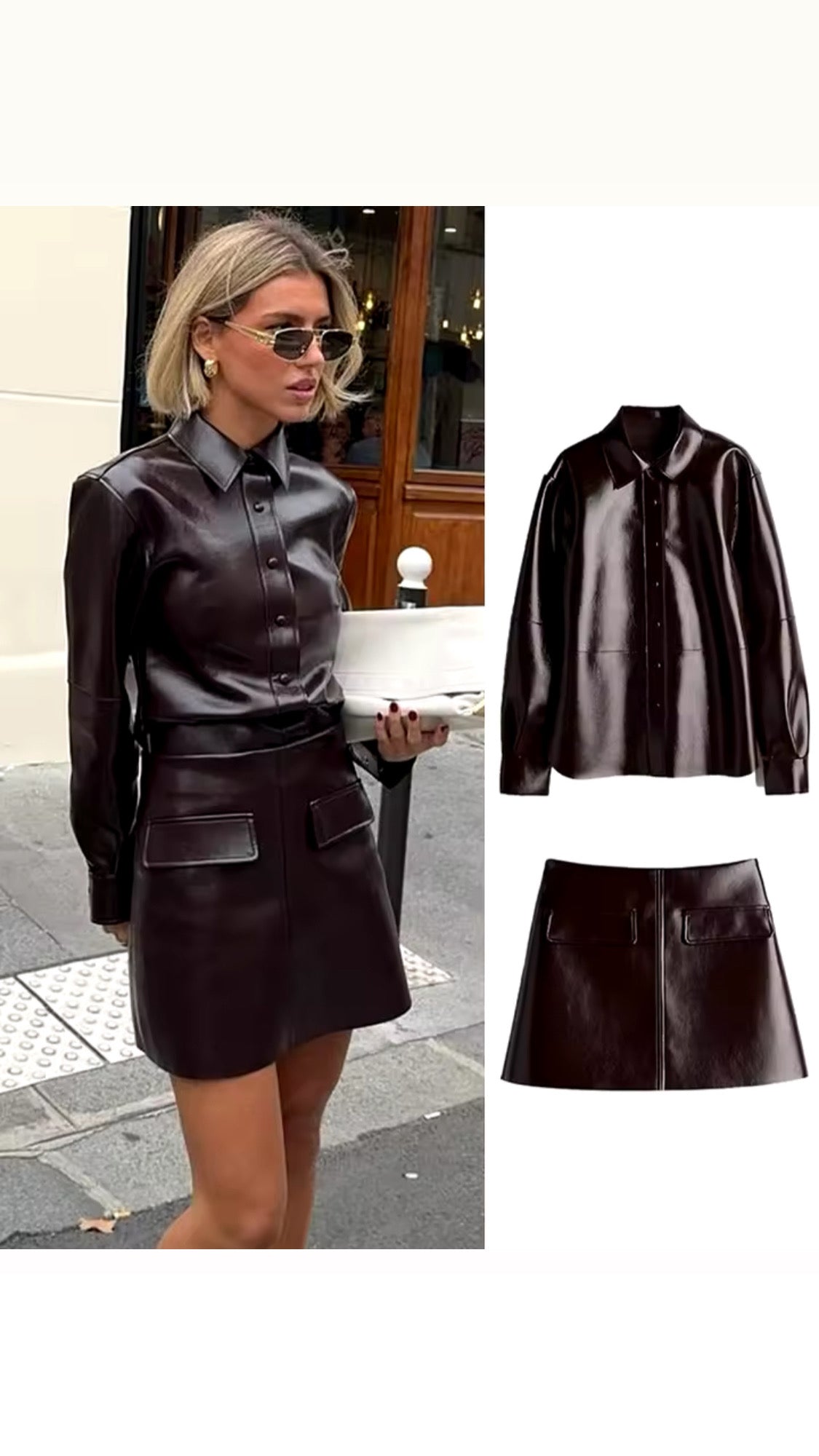 Ensemble Veste et Jupe Simili Cuir Femme — Tailleur Chic & Tendance