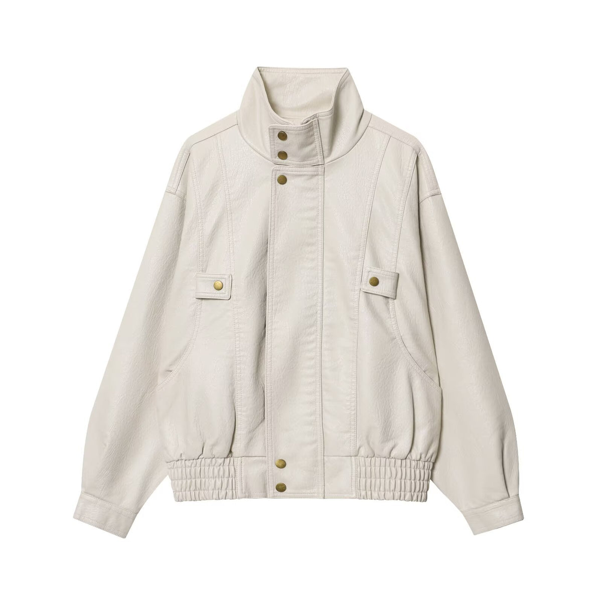 Veste femme en simili cuir délavé à col revers.