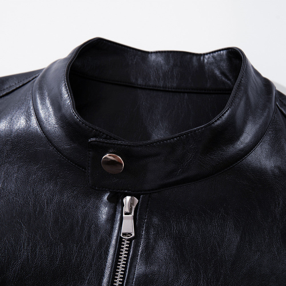 Veste noire en simili cuir à col montant