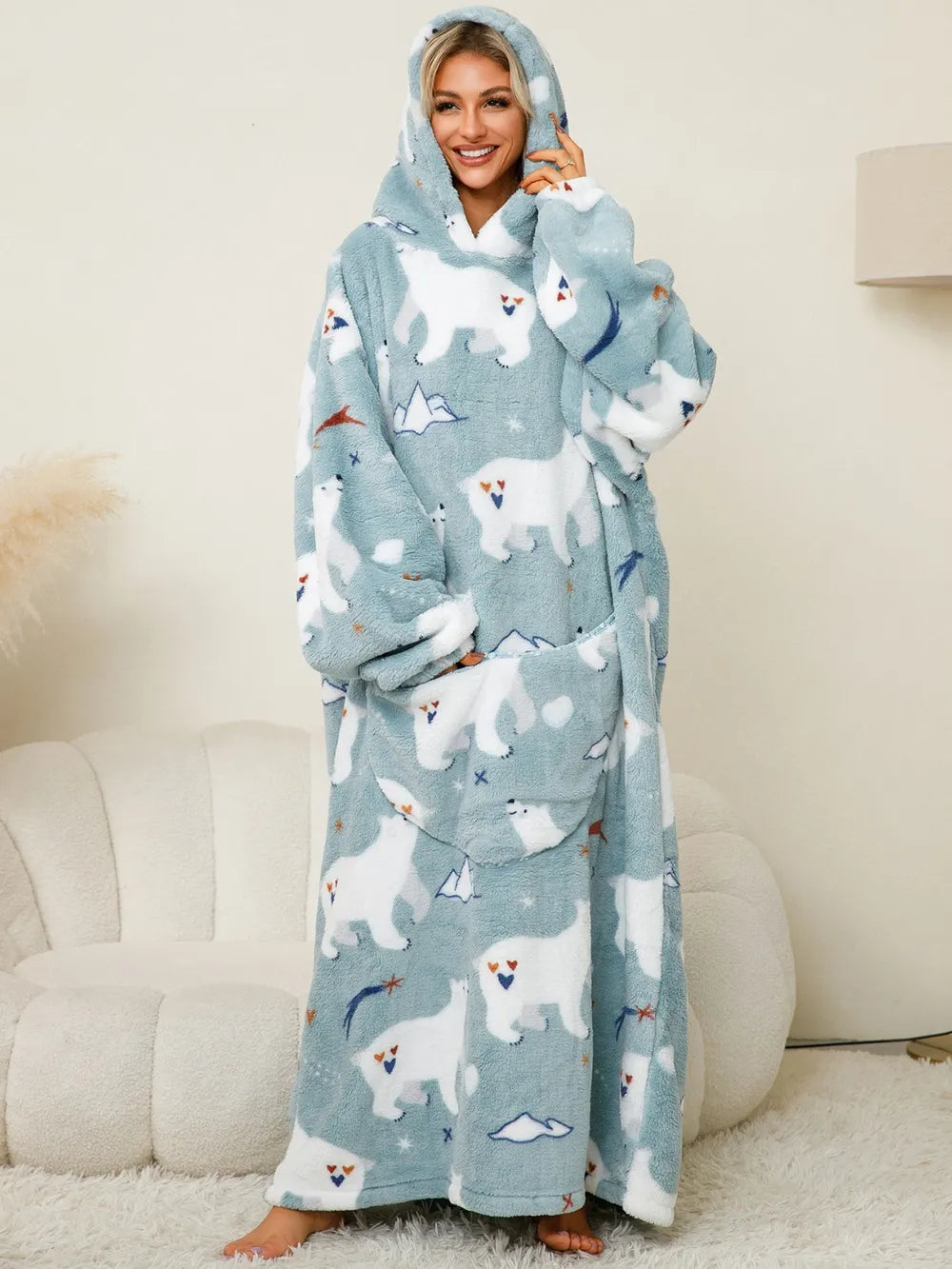 Pocketed Long Sleeve Hooded Lounge Dress