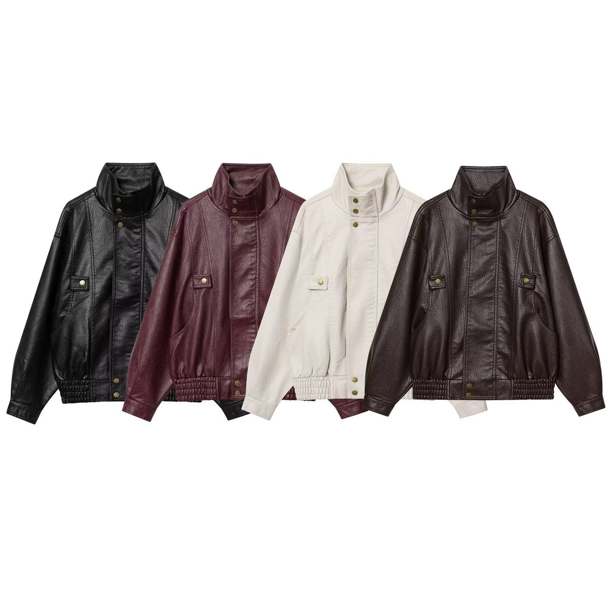 Veste femme en simili cuir délavé à col revers.