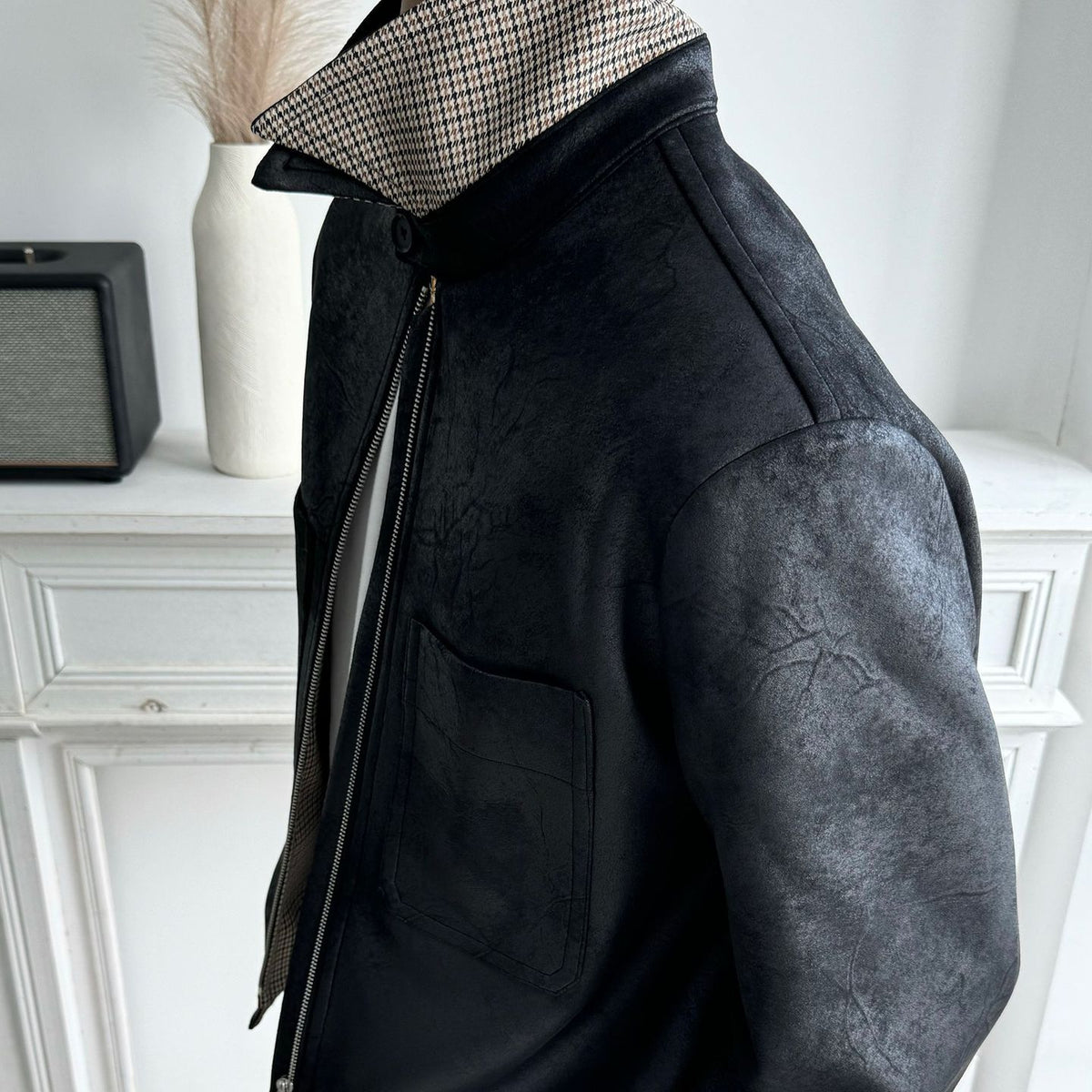 Veste homme en similicuir noir, coupe courte et ample