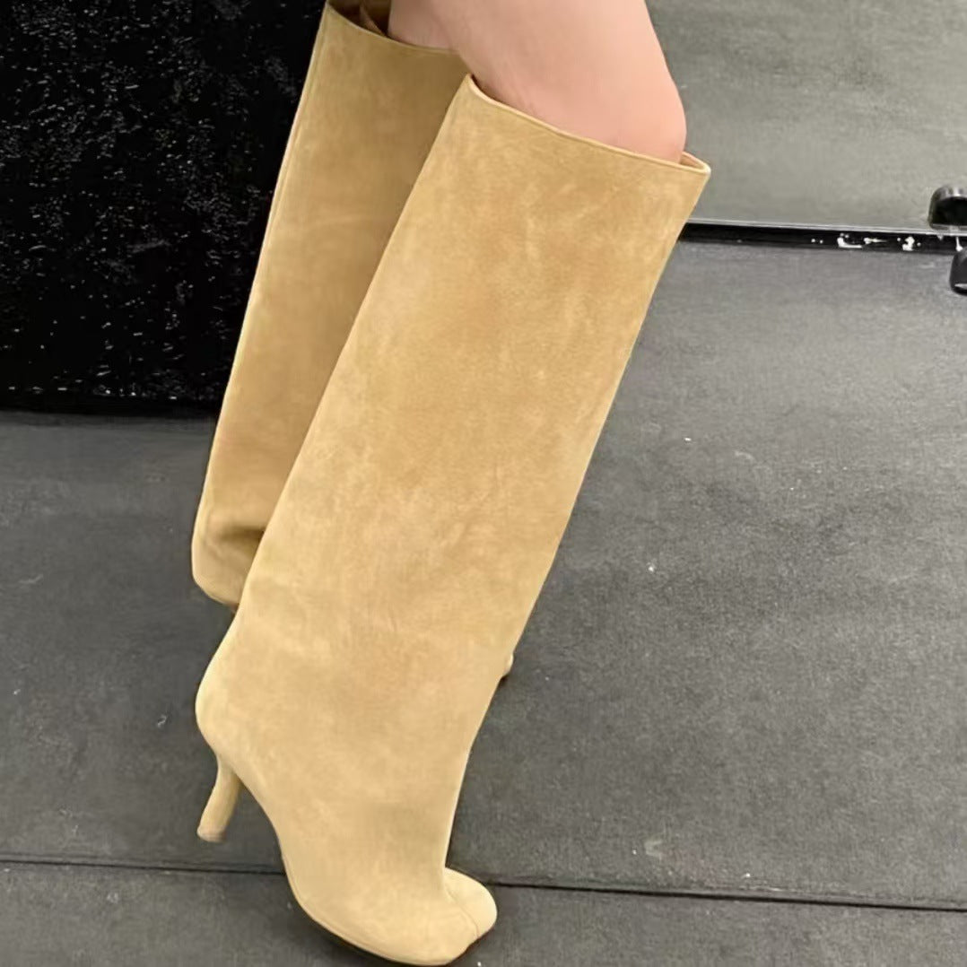 Bottes western femme à talon haut effet daim