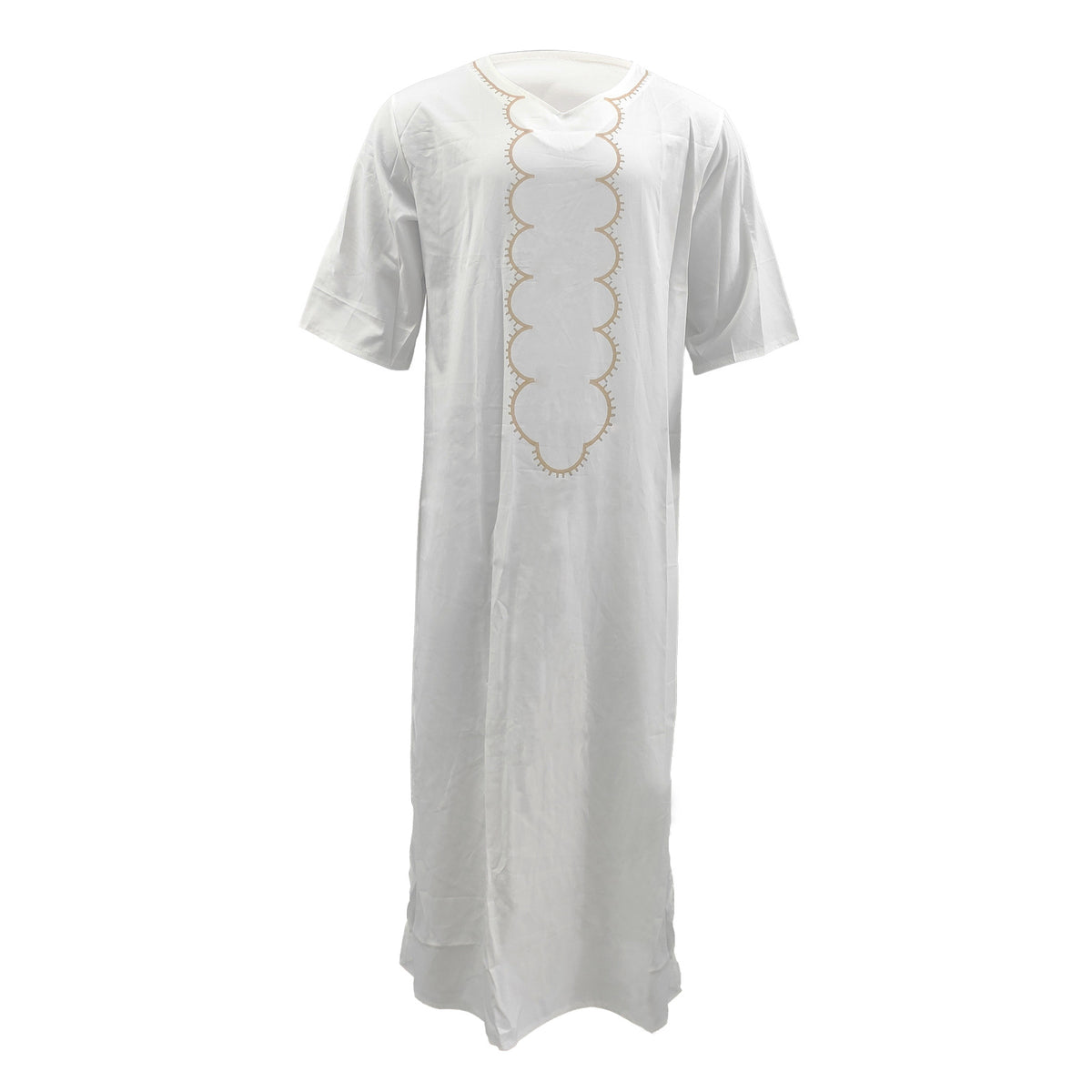 Qamis Homme | Col en V | Manches Mi-Longues | Blanc | M à 4XL