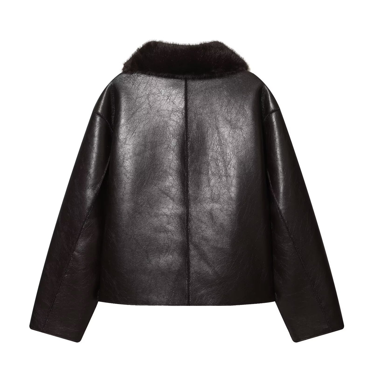 Veste réversible cuir & fausse fourrure marron femme