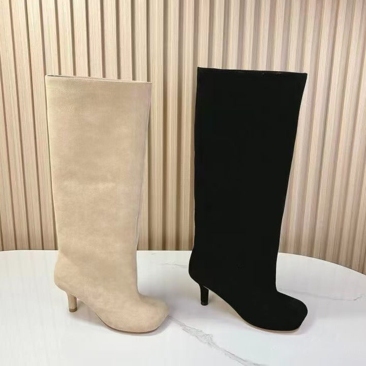 Bottes western femme à talon haut effet daim