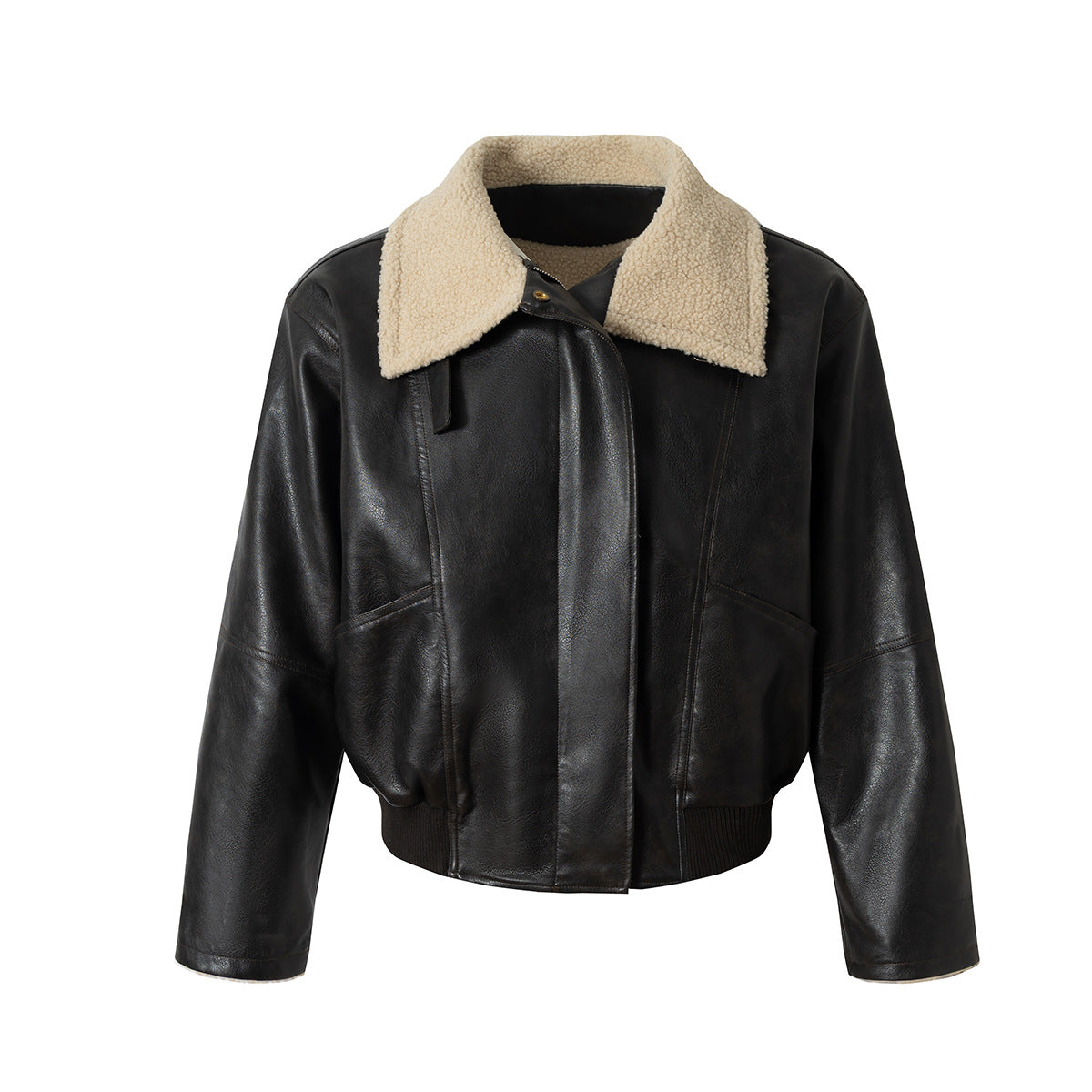 Veste noire en simili cuir doublée velours