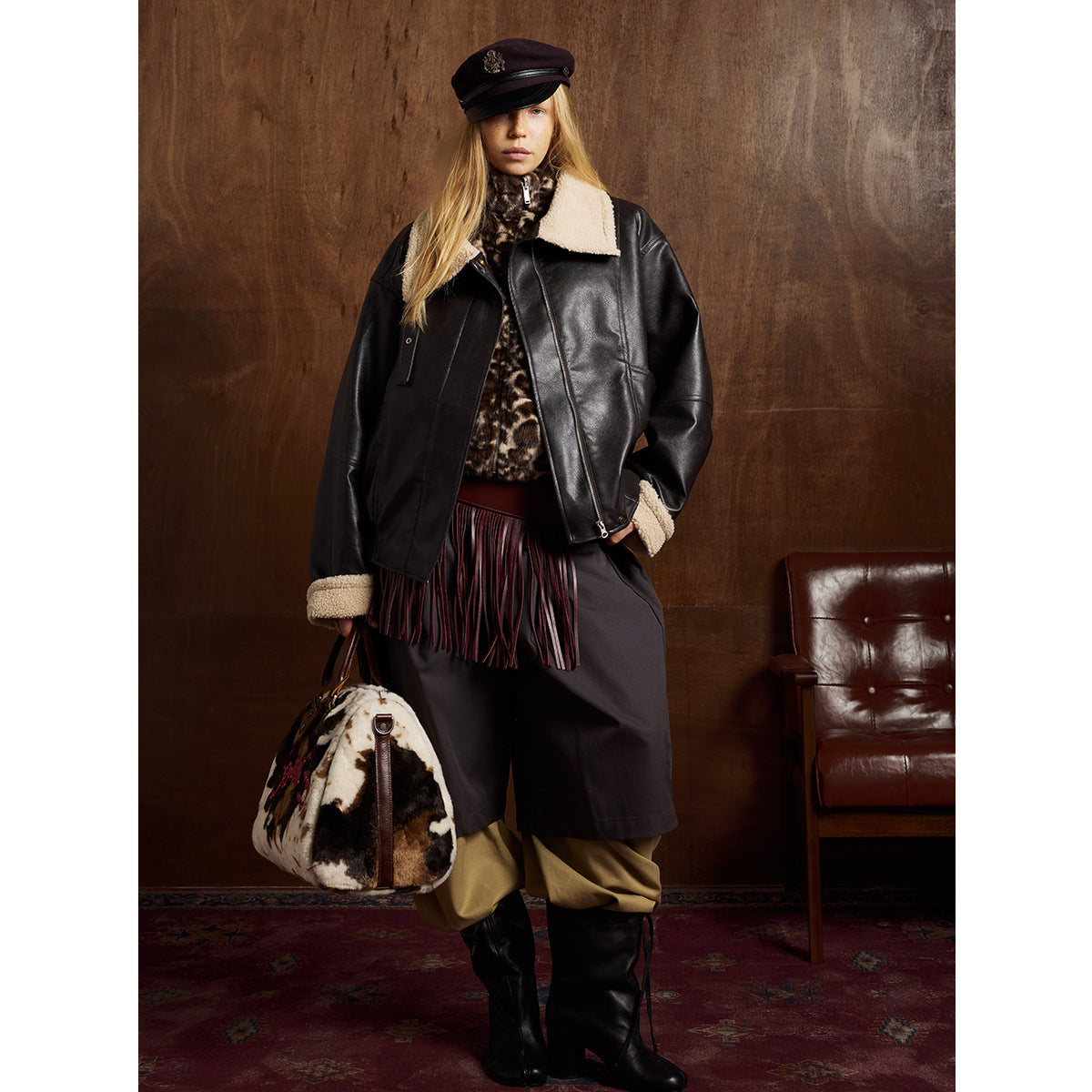 Veste noire en simili cuir doublée velours