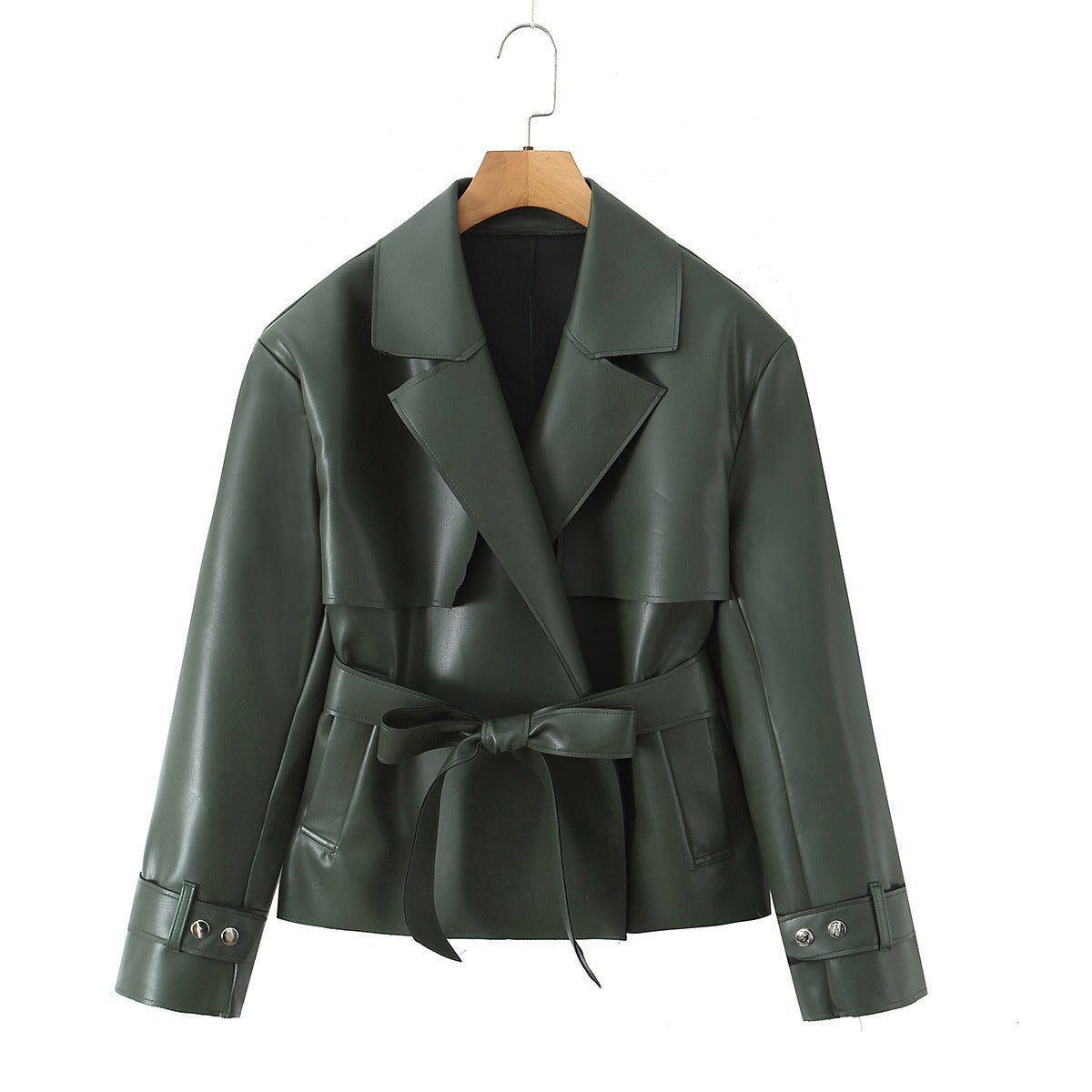Veste courte effet cuir à ceinture femme
