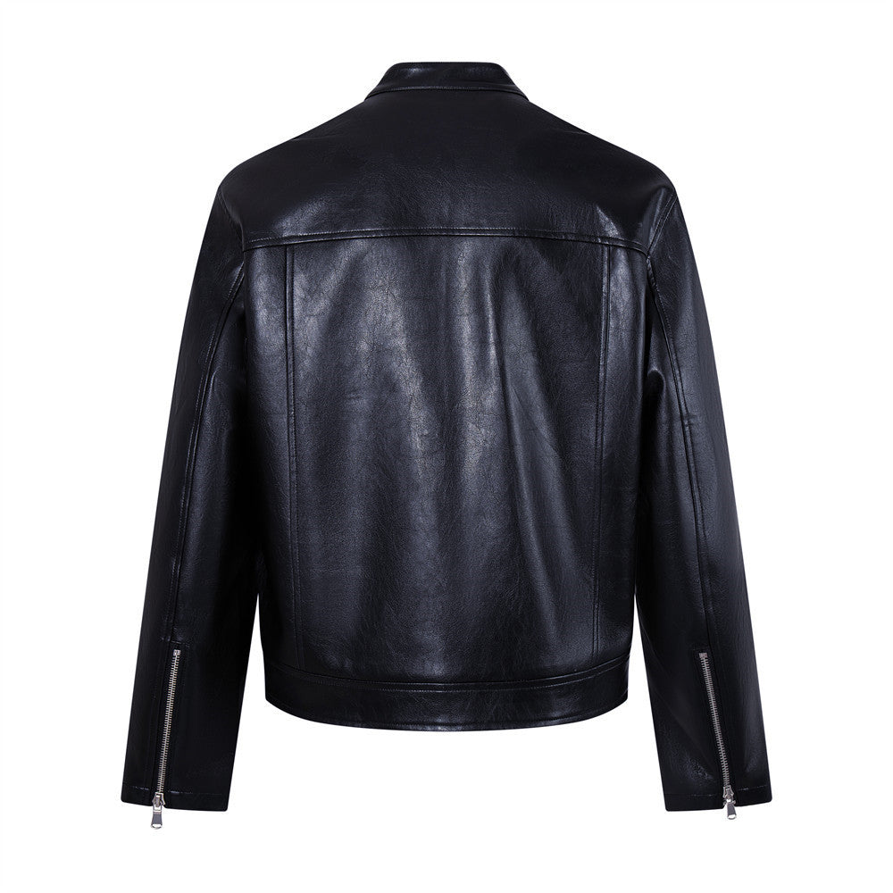 Veste noire en simili cuir à col montant