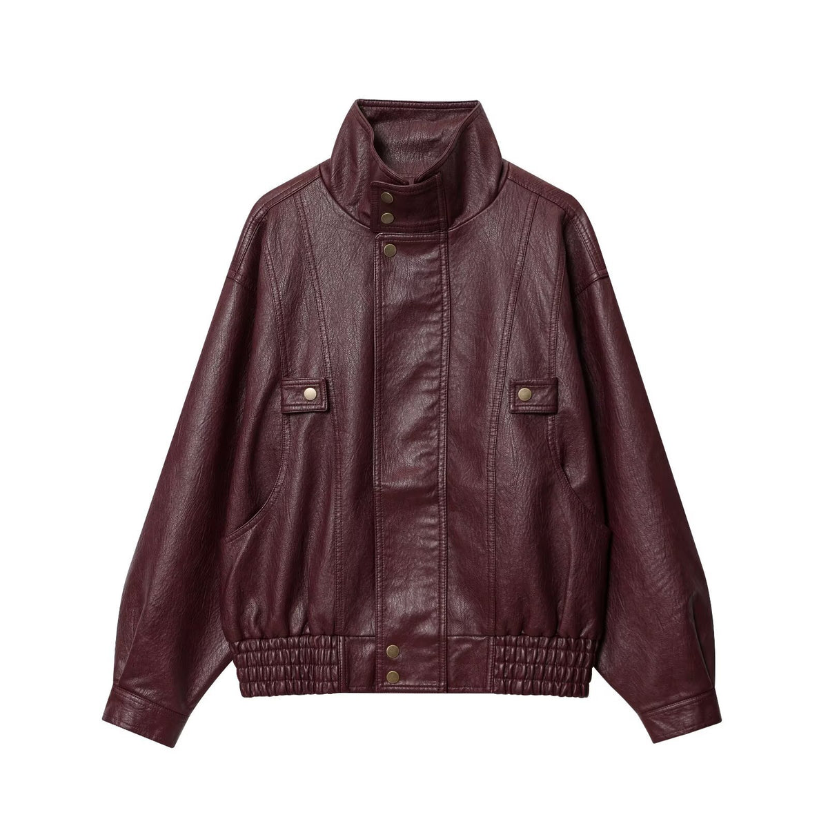 Veste femme en simili cuir délavé à col revers.