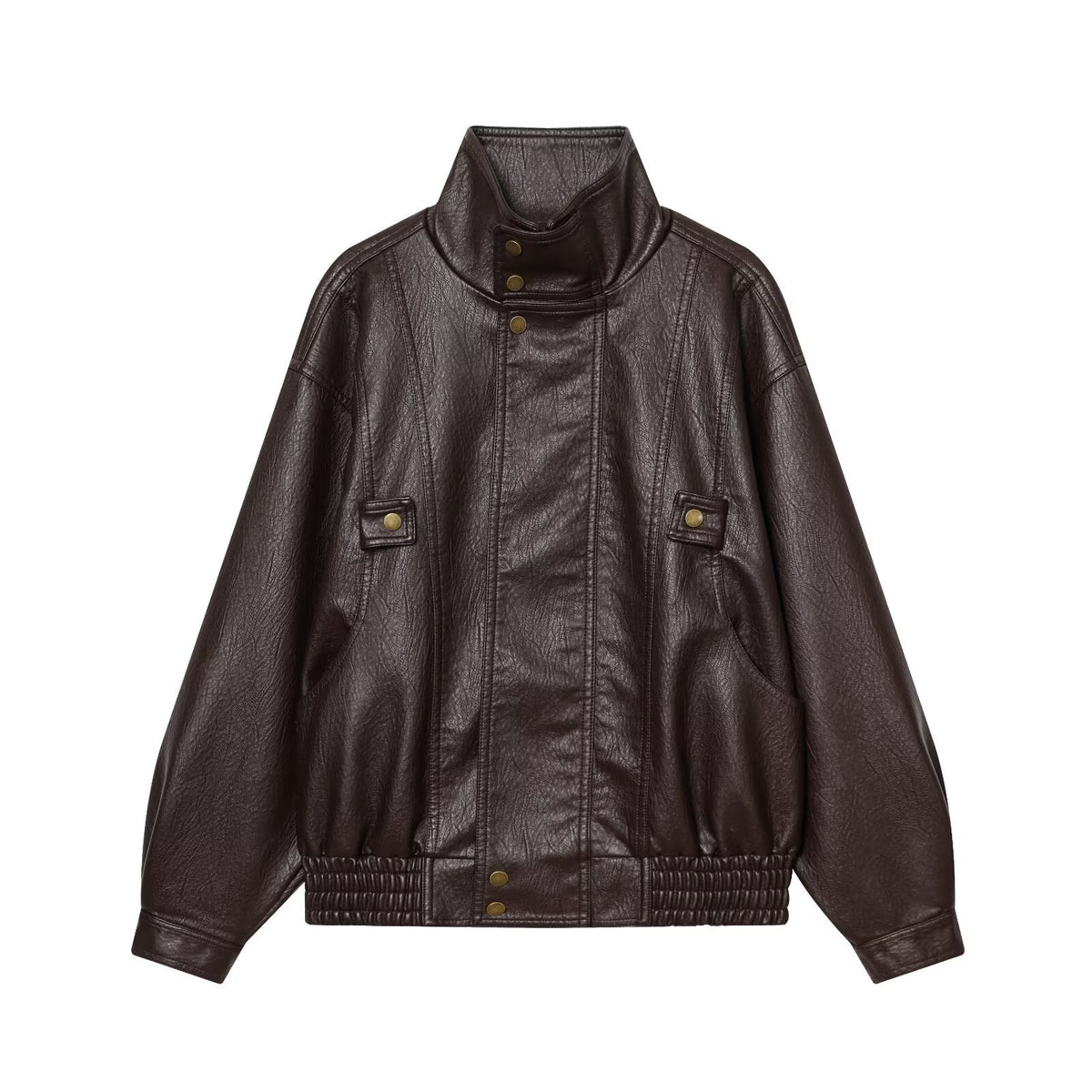 Veste femme en simili cuir délavé à col revers.
