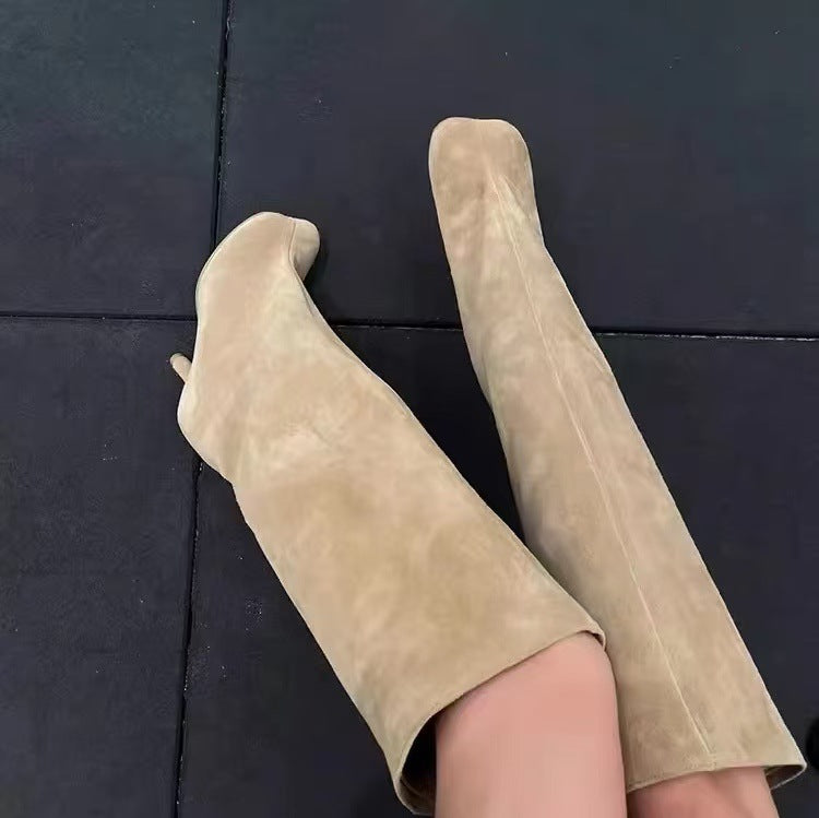 Bottes western femme à talon haut effet daim