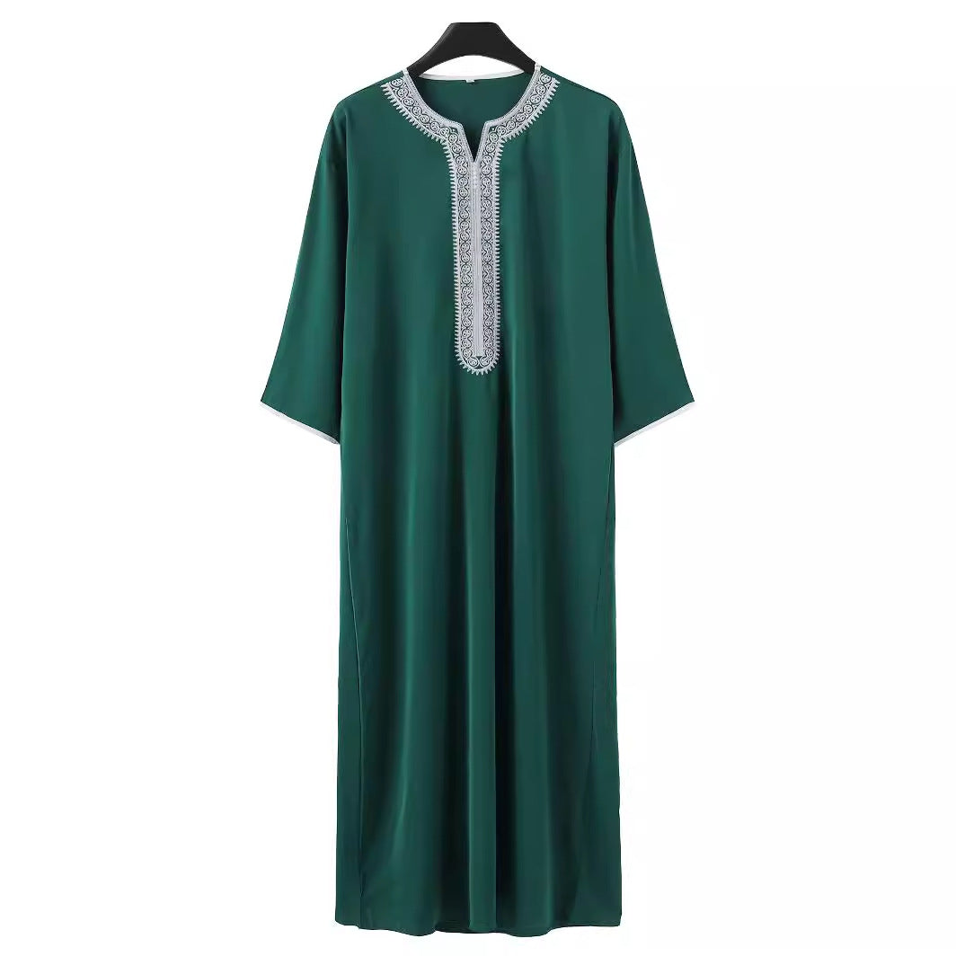 Qamis Homme Brodé | Style Arabe Moyen-Orient | Manches Longues | 3 Coloris | S à XXL