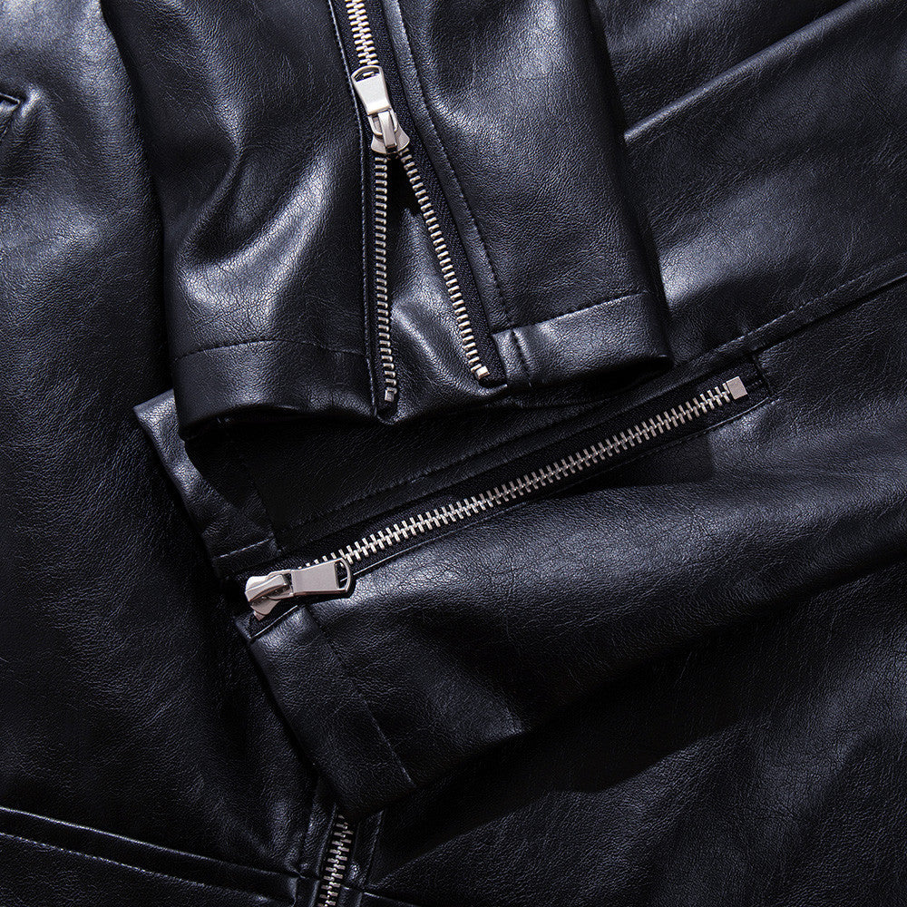 Veste noire en simili cuir à col montant