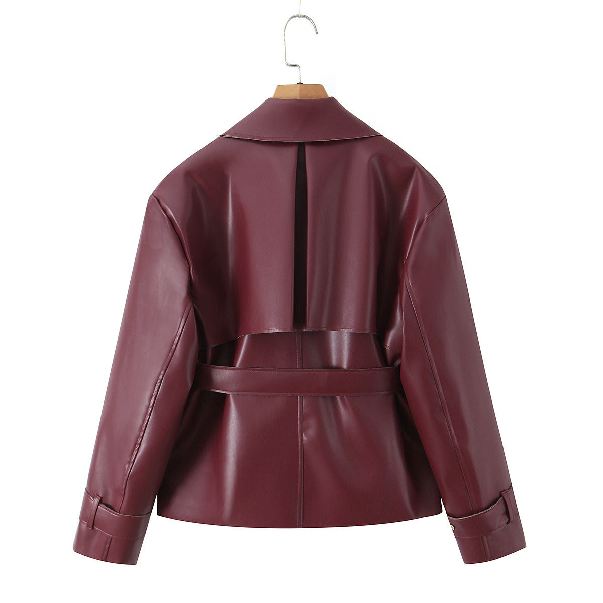 Veste courte effet cuir à ceinture femme