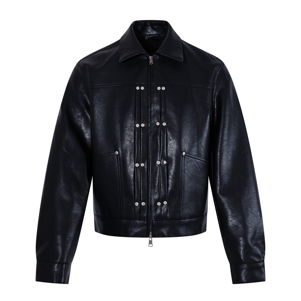 Veste motard homme en simili cuir noir