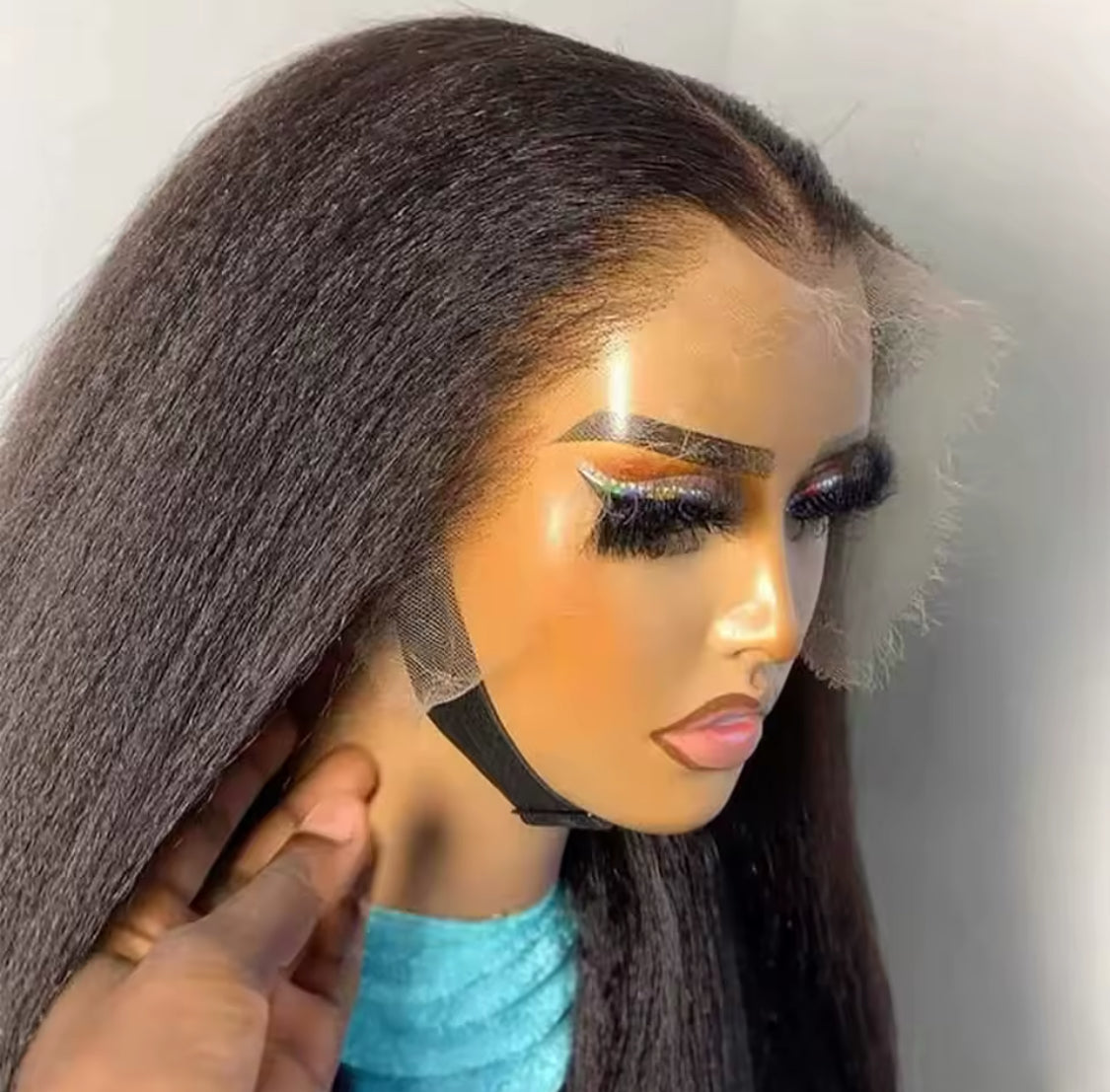 Perruque Lace Frontal Wig – Cheveux Humains Yaki Lisses, 13x4, Densité 200%