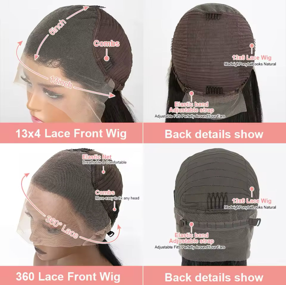 Perruque Lace Frontal Wig – Cheveux Humains Yaki Lisses, 13x4, Densité 200%