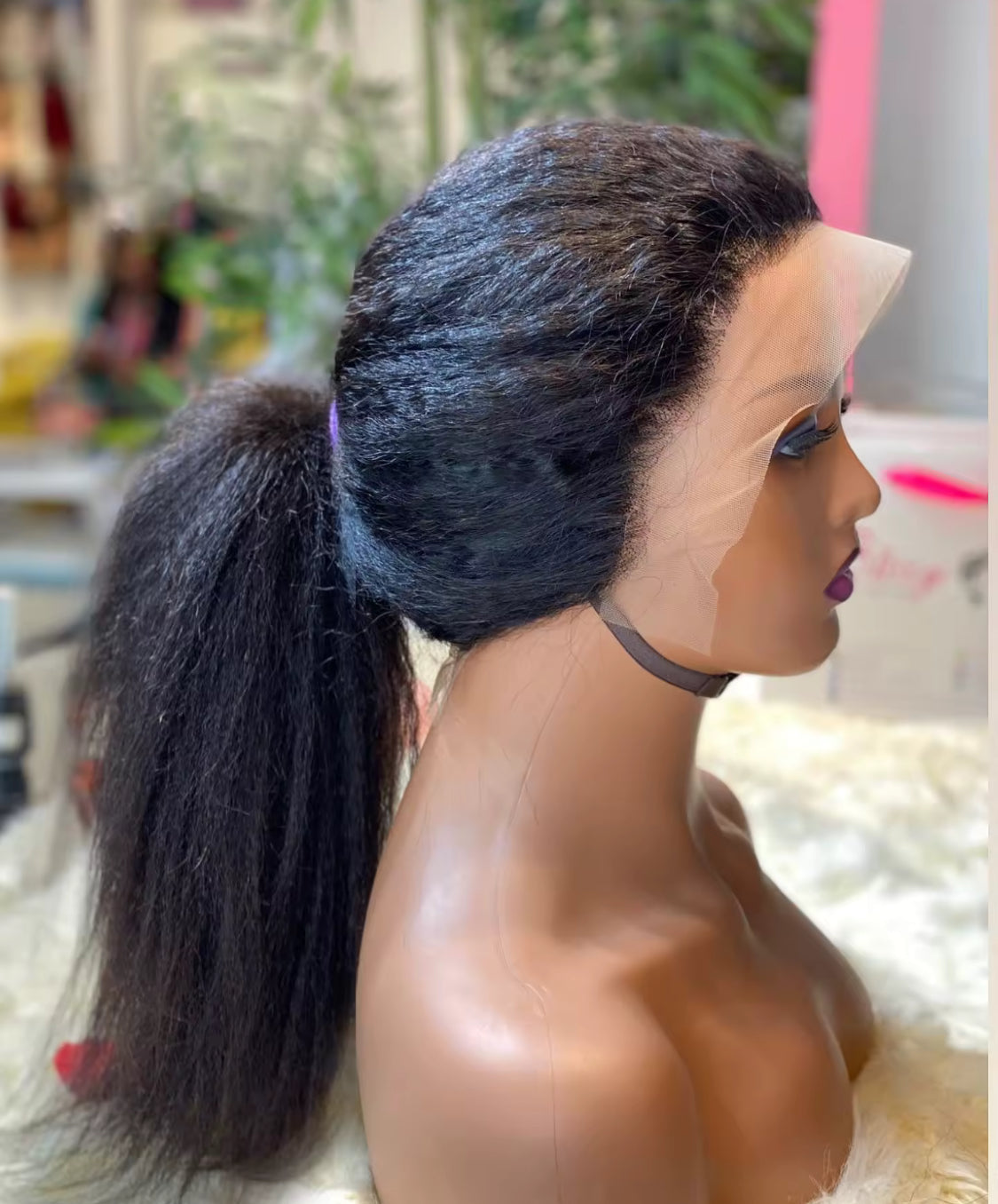 Perruque Lace Frontal Wig – Cheveux Humains Yaki Lisses, 13x4, Densité 200%