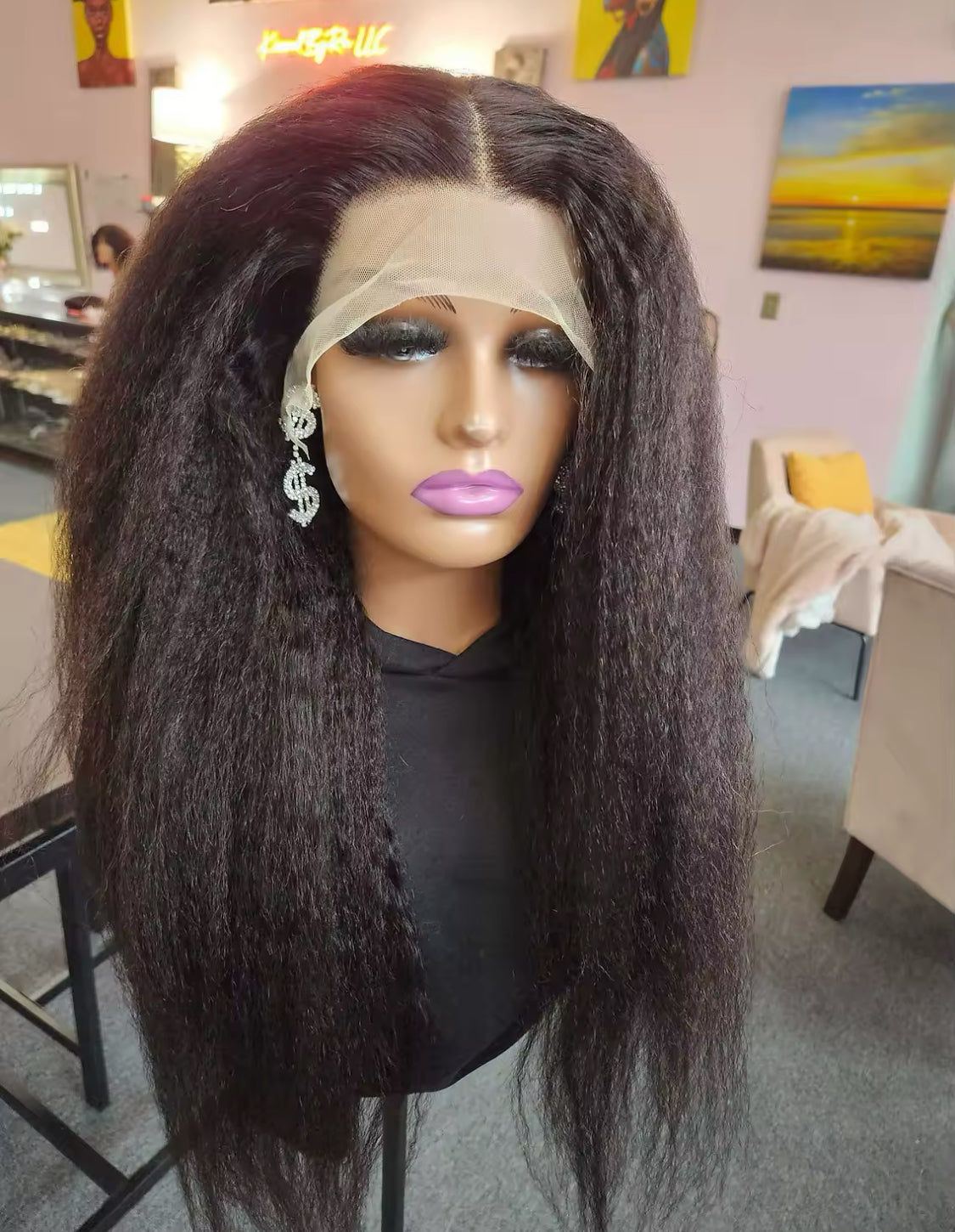 Perruque Lace Frontal Wig – Cheveux Humains Yaki Lisses, 13x4, Densité 200%