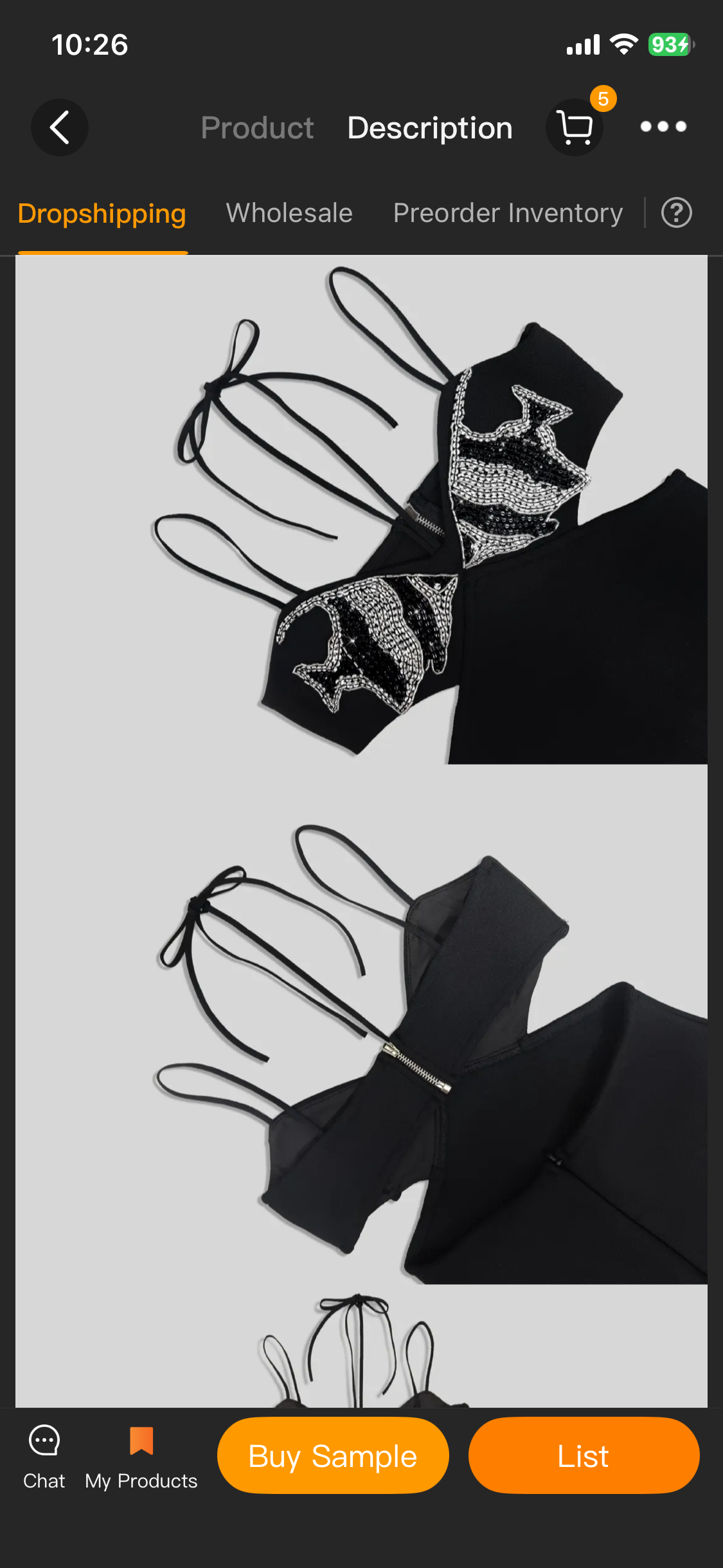 Robe Longue Noire Dos Nu Lace - Broderie Strass Ecailles Argent
