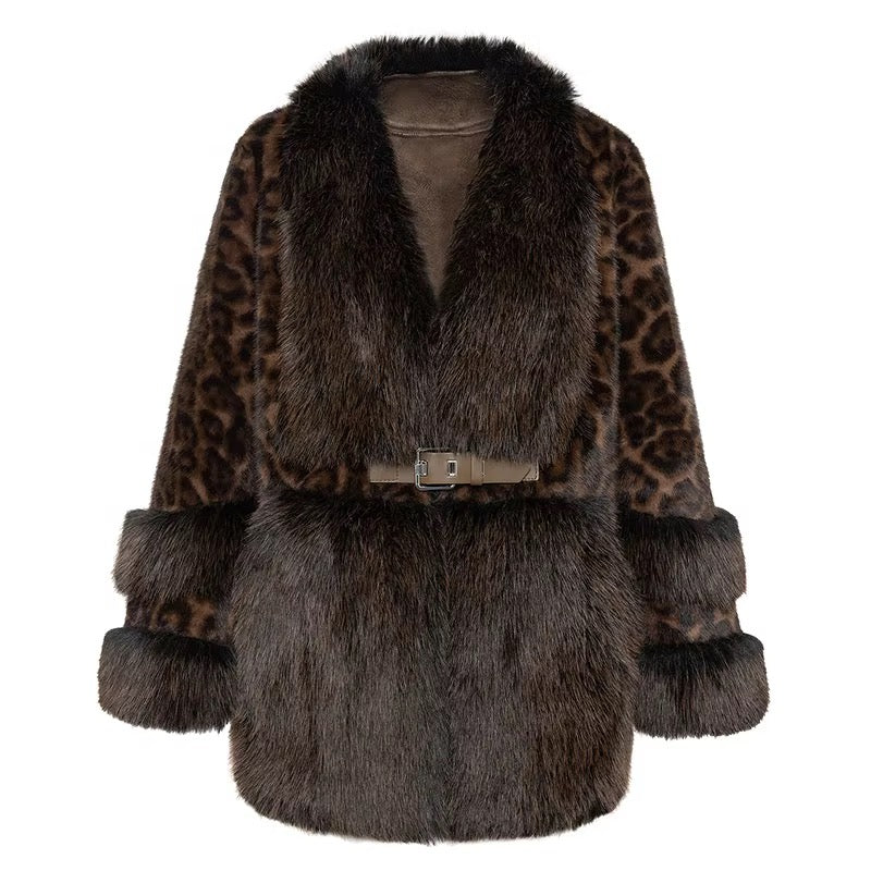 Manteau Fausse Fourrure Léopard Col V — Doux, Chaud & Chic | Automne Hiver Femme