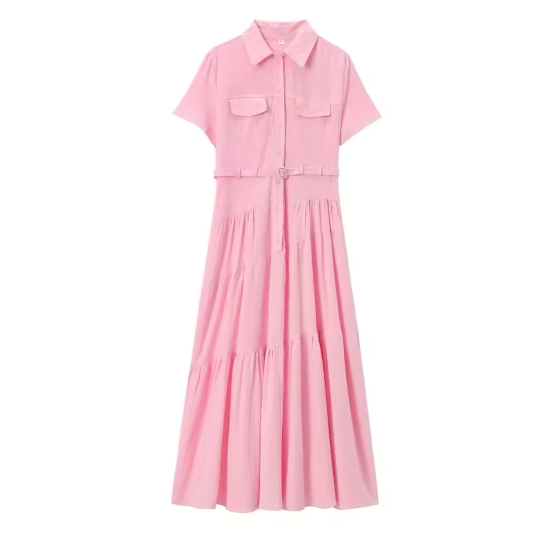 Robe Chemise Mi-Longue avec Ceinture — Style Casual Chic Femme