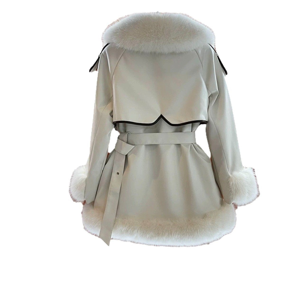Manteau Grand Col Fourrure Laçage Femme – Style Socialite Chic
