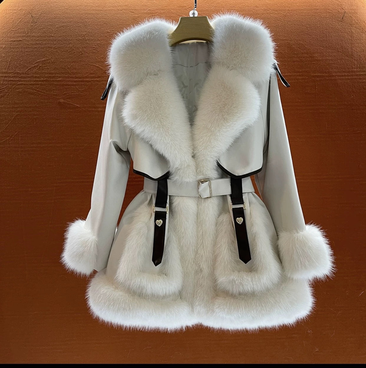 Manteau Grand Col Fourrure Laçage Femme – Style Socialite Chic