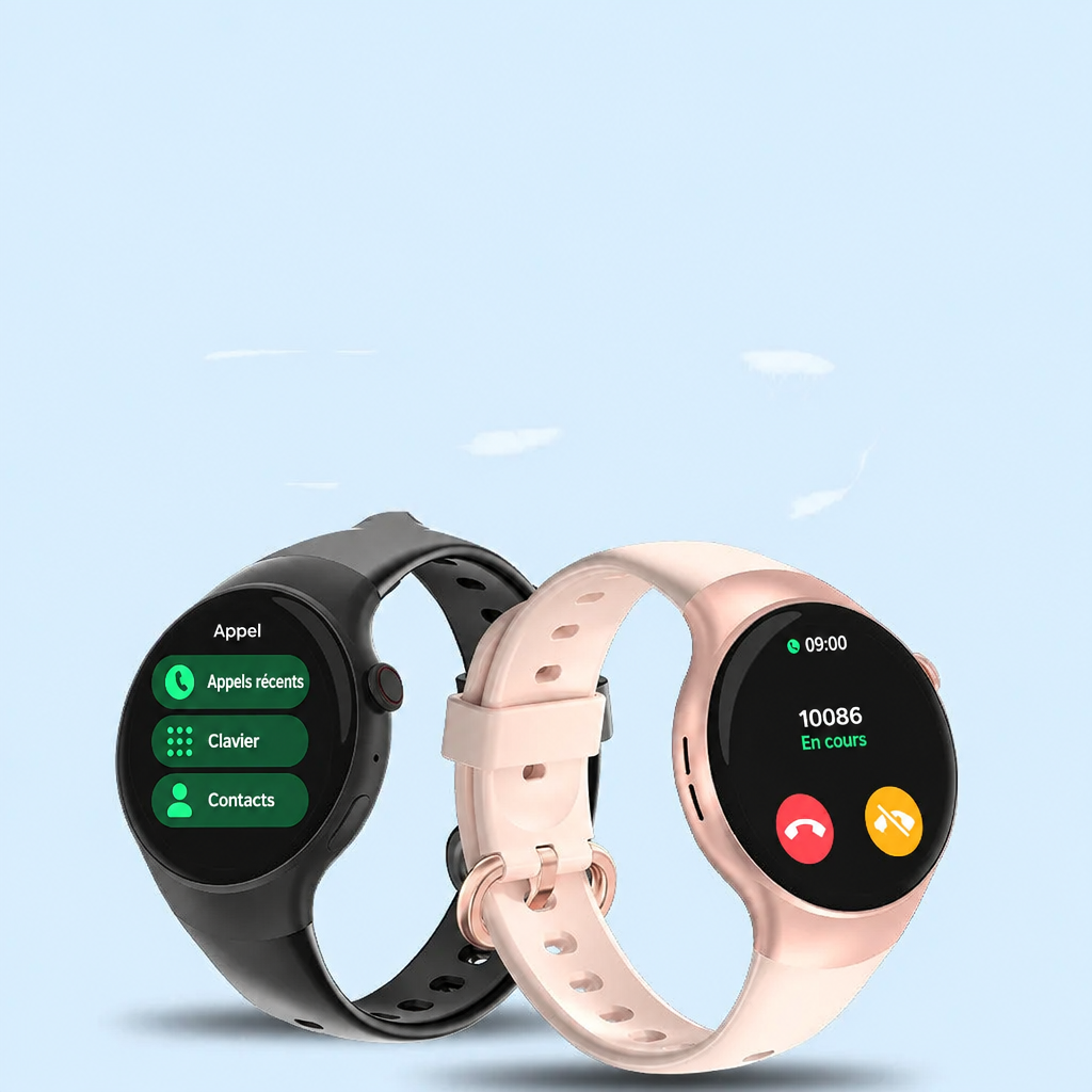 Montre Connectée Sport | Bracelet Intelligent Cadran Rond | Homme & Femme | Noir & Rose