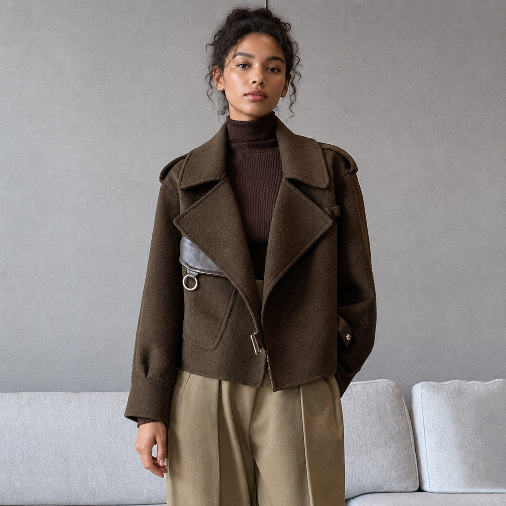 Veste marron avec mannequin métisse